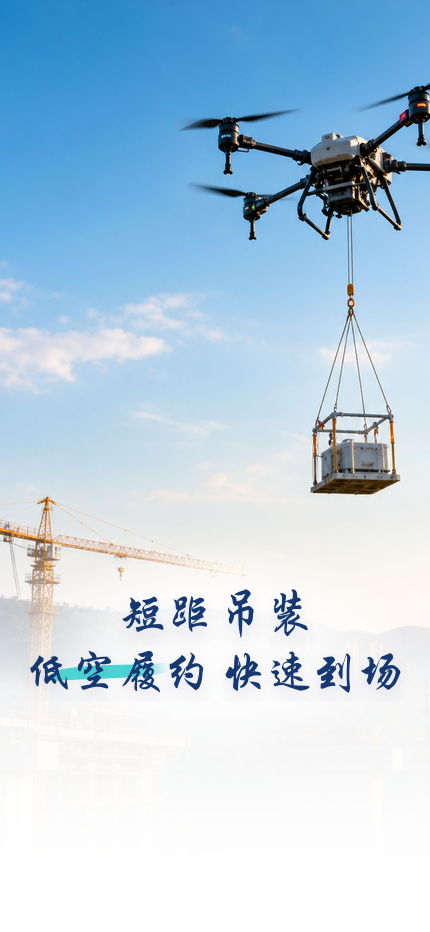 无人机在工地上方进行吊装运输