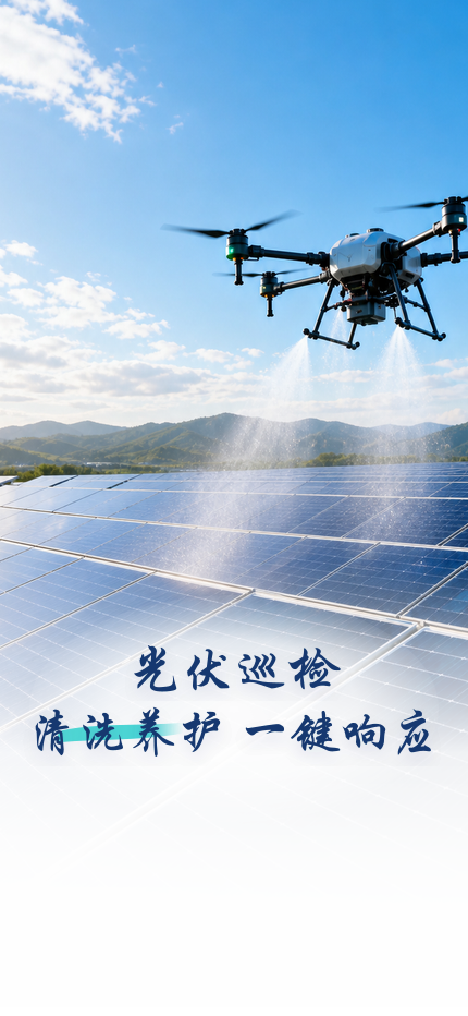 无人机在光伏板上方进行巡检清洗作业